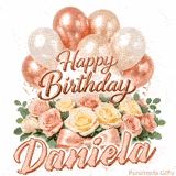 Classy Happy Birthday Daniela looping GIF with pastel balloons and greenery
