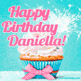 Happy Birthday Daniella! Elegang Sparkling Cupcake GIF Image.