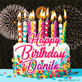 Amazing Animated GIF Image for Danilo with Birthday Cake and Fireworks