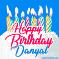 Happy Birthday GIF for Danyal with Birthday Cake and Lit Candles