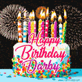 Amazing Animated GIF Image for Darby with Birthday Cake and Fireworks