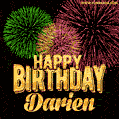 Wishing You A Happy Birthday, Darien! Best fireworks GIF animated greeting card.