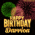 Wishing You A Happy Birthday, Darrion! Best fireworks GIF animated greeting card.