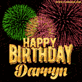 Wishing You A Happy Birthday, Darryn! Best fireworks GIF animated greeting card.