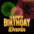 Wishing You A Happy Birthday, Davin! Best fireworks GIF animated greeting card.