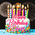 Amazing Animated GIF Image for Davin with Birthday Cake and Fireworks