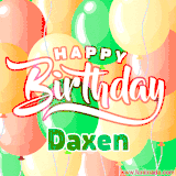 Animated GIF featuring colorful balloons in the background with the cheerful text 'Happy Birthday Daxen'.