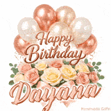 Stylish pink and gold Happy Birthday Dayana animation with floral decor