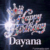 Elegant silver-white metallic letters spelling Dayana at the base of a sparkling jeweled crown on a space backdrop.