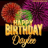 A golden 'Happy Birthday Daylee' message with vibrant fireworks in the background, creating a festive and celebratory vibe in this animated name GIF.
