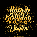 Animated GIF with colorful, festive 'Happy Birthday Daylen' text decorated with patterns, a party hat, and falling confetti. A vibrant and cheerful design for birthday celebrations.