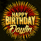 Golden 'Happy Birthday Daylin' text accompanied by animated rainbow fireworks for a festive animated greeting.