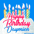 Happy Birthday GIF for Daymien with Birthday Cake and Lit Candles