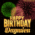 Wishing You A Happy Birthday, Daymien! Best fireworks GIF animated greeting card.