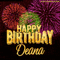 Wishing You A Happy Birthday, Deana! Best fireworks GIF animated greeting card.