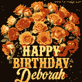 Beautiful bouquet of orange and red roses for Deborah, golden inscription and twinkling stars