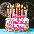 Amazing Animated GIF Image for Decklan with Birthday Cake and Fireworks