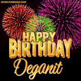 A golden 'Happy Birthday Deganit' message with vibrant fireworks in the background, creating a festive and celebratory vibe in this animated name GIF.