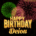 Wishing You A Happy Birthday, Deion! Best fireworks GIF animated greeting card.
