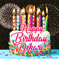 Amazing Animated GIF Image for Dekari with Birthday Cake and Fireworks