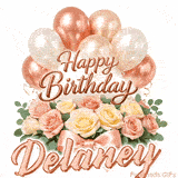 Beautiful cursive Happy Birthday Delaney text beautifully decorated with flowers