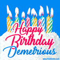 Happy Birthday GIF for Demetrious with Birthday Cake and Lit Candles