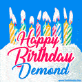 Happy Birthday GIF for Demond with Birthday Cake and Lit Candles