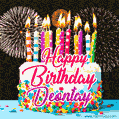 Amazing Animated GIF Image for Deontay with Birthday Cake and Fireworks