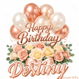 Stylish pink and gold Happy Birthday Destiny animation with floral decor