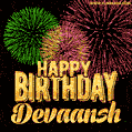 Wishing You A Happy Birthday, Devaansh! Best fireworks GIF animated greeting card.