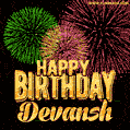 Wishing You A Happy Birthday, Devansh! Best fireworks GIF animated greeting card.