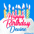 Happy Birthday GIF for Devine with Birthday Cake and Lit Candles