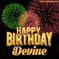 Wishing You A Happy Birthday, Devine! Best fireworks GIF animated greeting card.