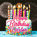 Amazing Animated GIF Image for Dexton with Birthday Cake and Fireworks