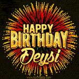 Golden 'Happy Birthday Deysi' text accompanied by animated rainbow fireworks for a festive animated greeting.
