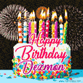 Amazing Animated GIF Image for Dezmon with Birthday Cake and Fireworks