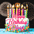 Amazing Animated GIF Image for Diago with Birthday Cake and Fireworks