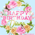 Beautiful Birthday Flowers Card for Diana with Animated Butterflies