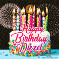 Amazing Animated GIF Image for Diezel with Birthday Cake and Fireworks