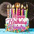Amazing Animated GIF Image for Dimitry with Birthday Cake and Fireworks