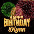 Wishing You A Happy Birthday, Diyan! Best fireworks GIF animated greeting card.
