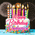 Amazing Animated GIF Image for Domenico with Birthday Cake and Fireworks