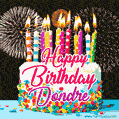 Amazing Animated GIF Image for Dondre with Birthday Cake and Fireworks