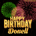 Wishing You A Happy Birthday, Donell! Best fireworks GIF animated greeting card.