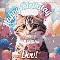 Happy birthday gif for Dov with cat and cake