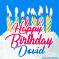Happy Birthday GIF for Dovid with Birthday Cake and Lit Candles
