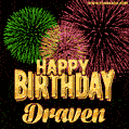 Wishing You A Happy Birthday, Draven! Best fireworks GIF animated greeting card.