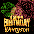 Wishing You A Happy Birthday, Drayson! Best fireworks GIF animated greeting card.