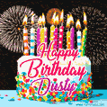 Amazing Animated GIF Image for Dusty with Birthday Cake and Fireworks