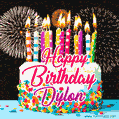Amazing Animated GIF Image for Dylon with Birthday Cake and Fireworks